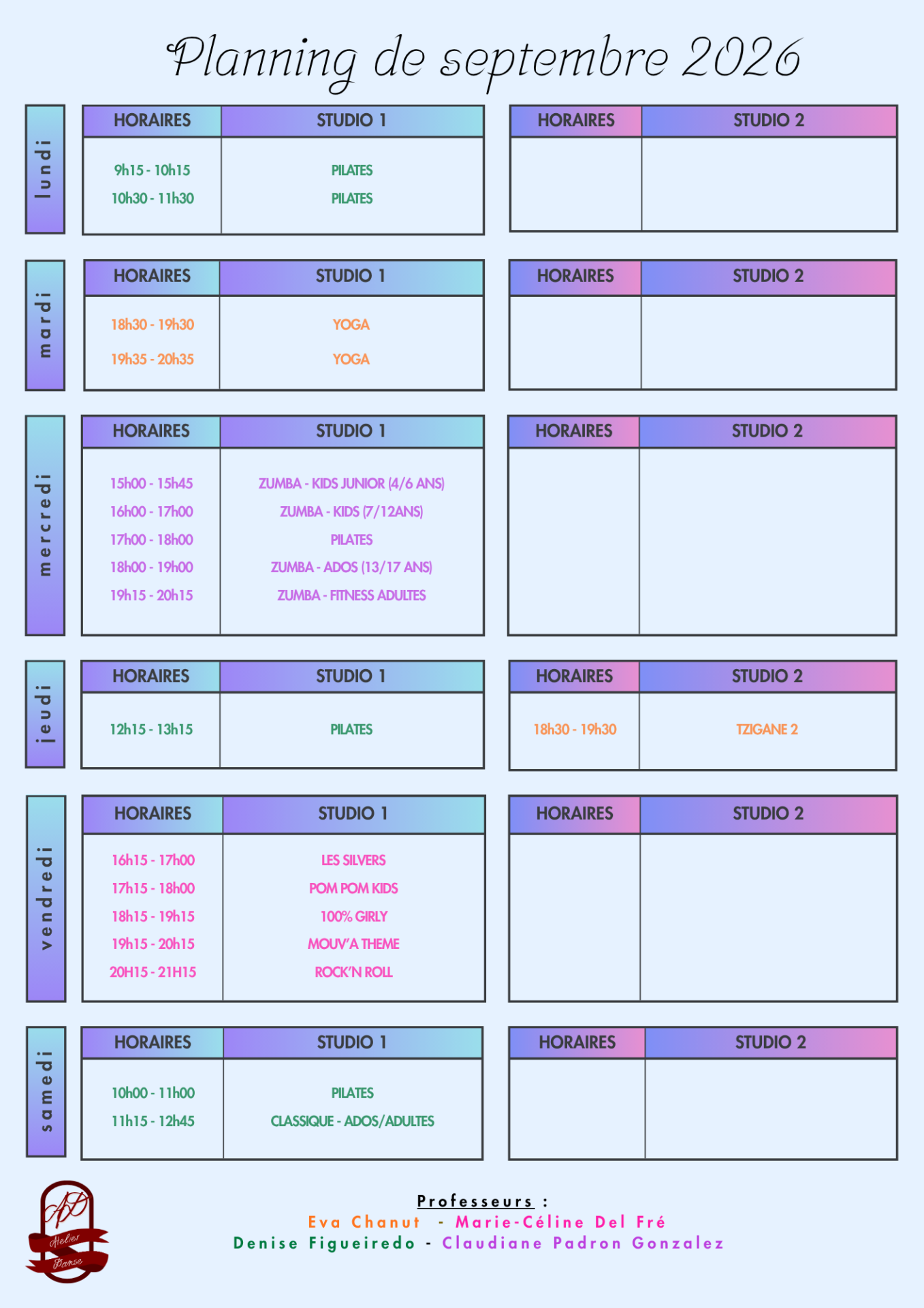 Planning atelierdanse 2026